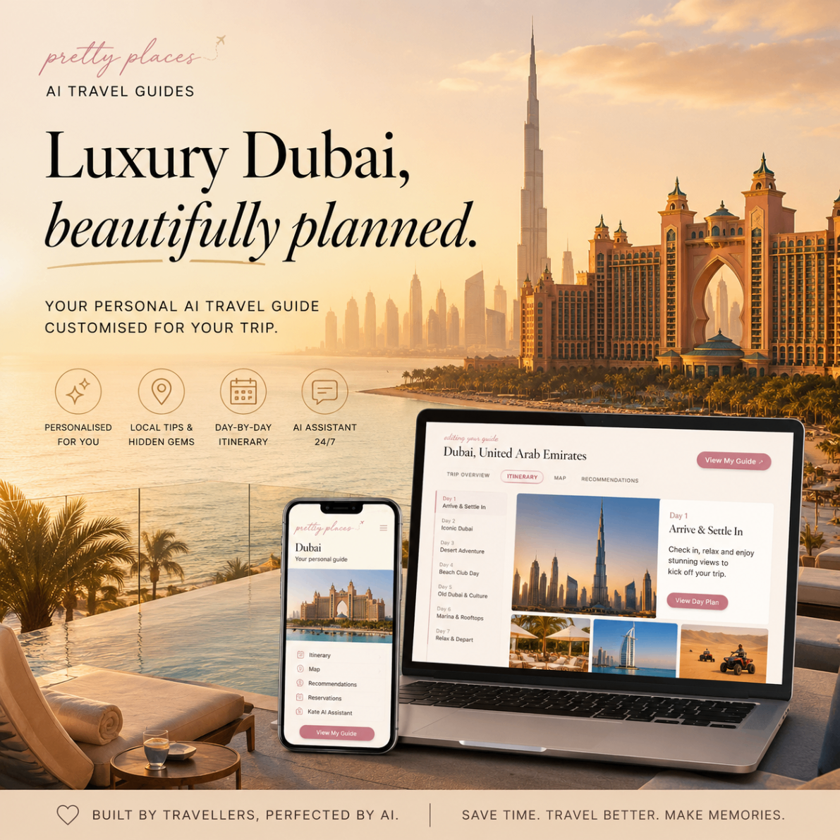 Luxury Dubai, beautifully planned — Pretty Places AI travel guide cover