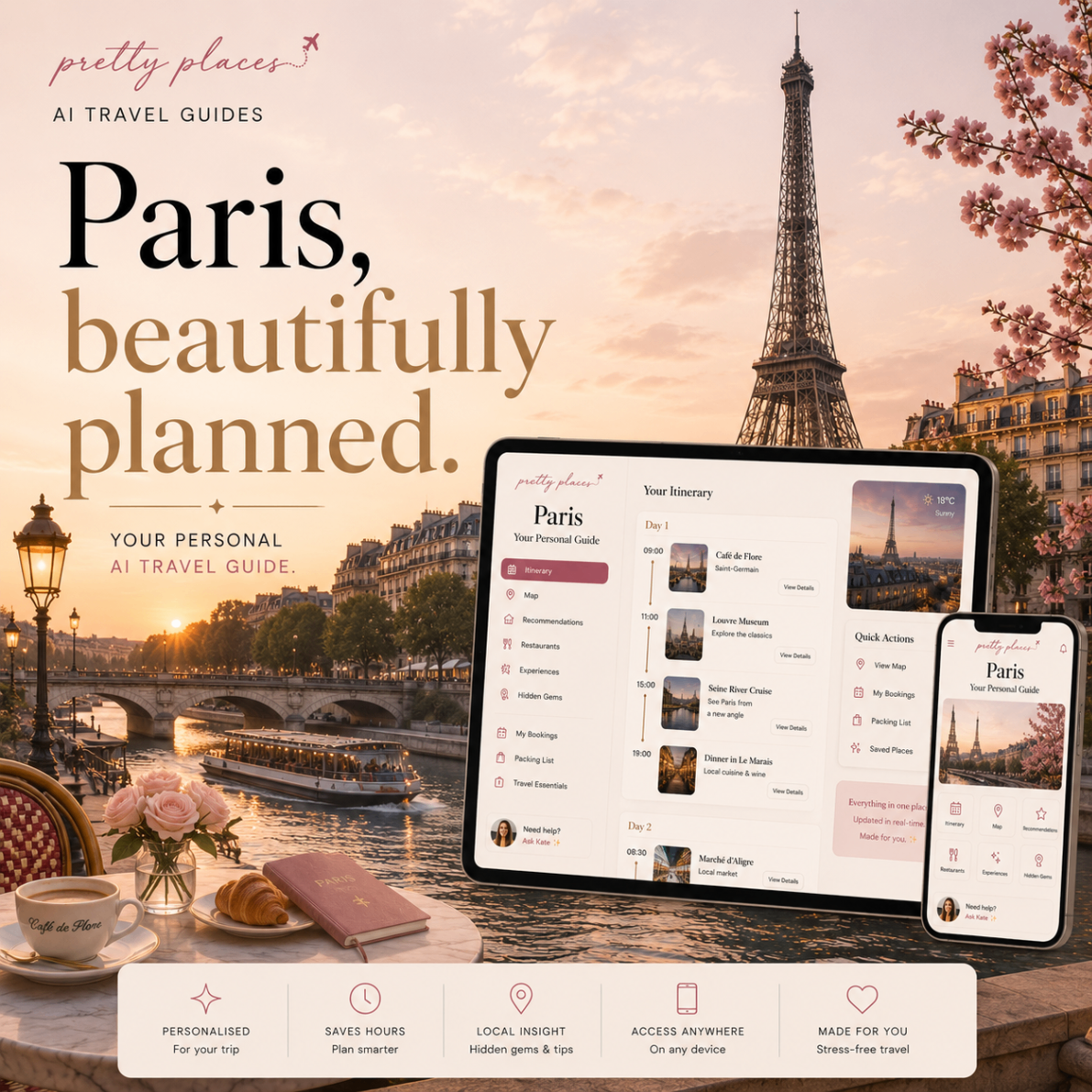 Paris, beautifully planned — Pretty Places AI travel guide cover