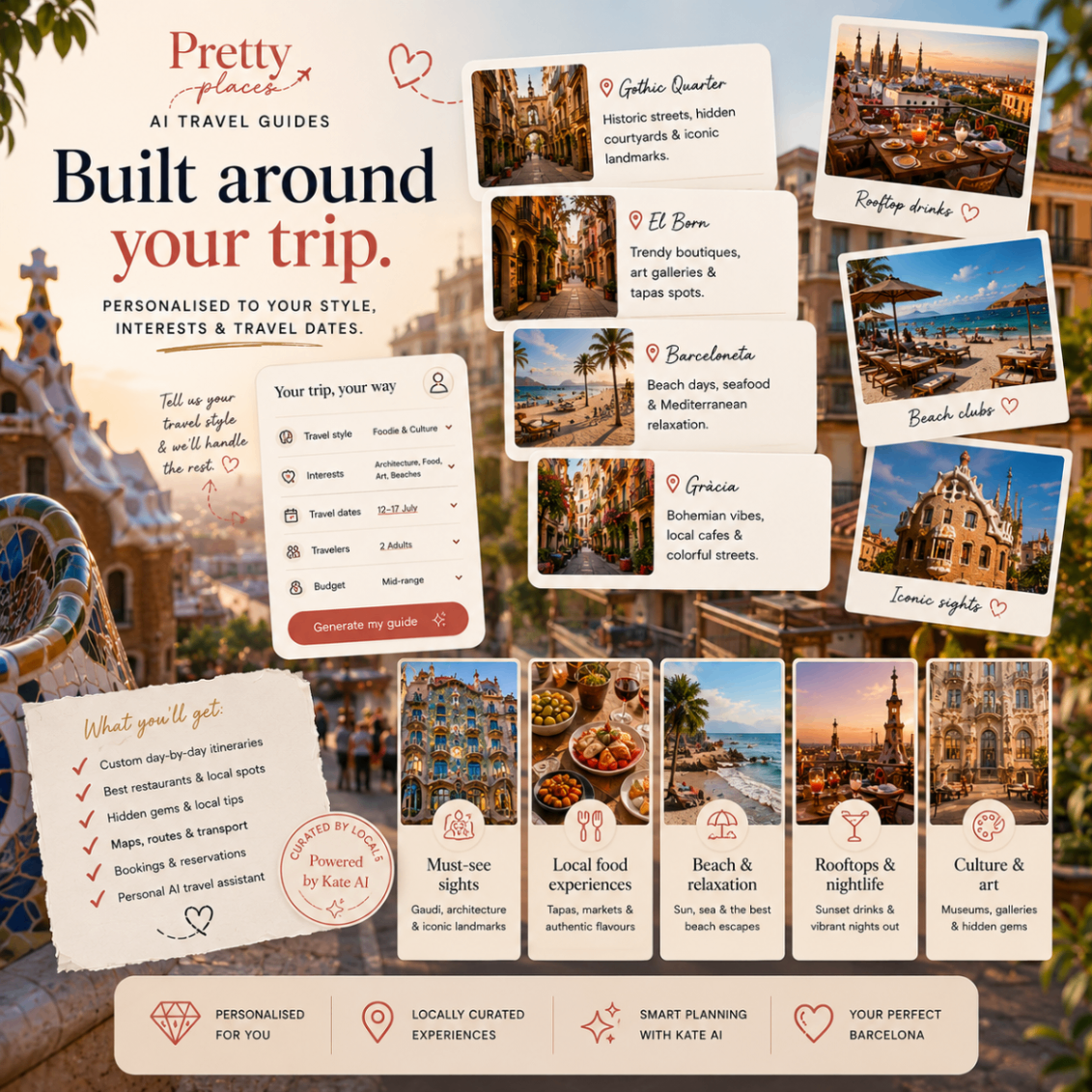 Built around your trip — personalised Barcelona guide tailored to your style