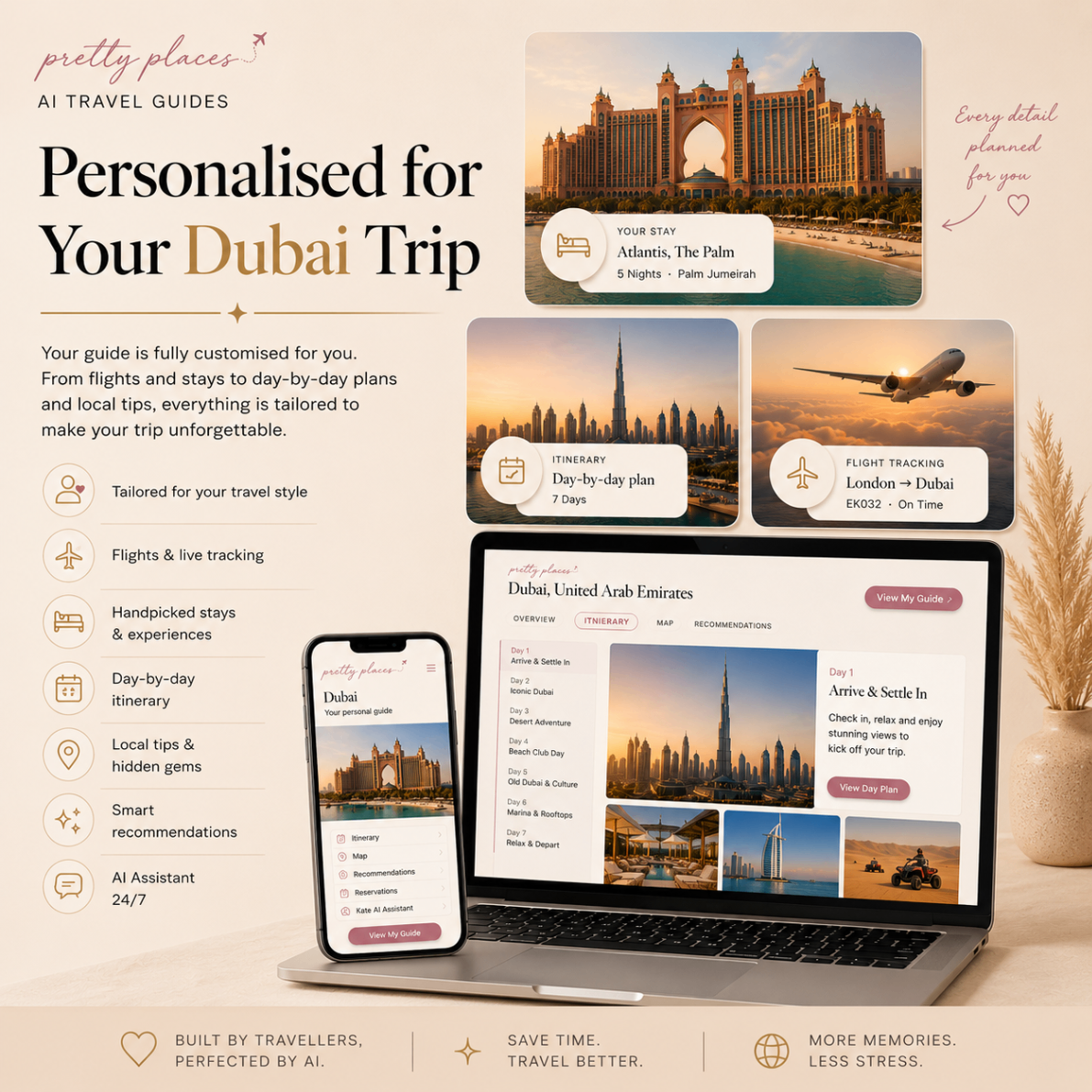 Personalised for your Dubai trip — stays, flights and day-by-day plans