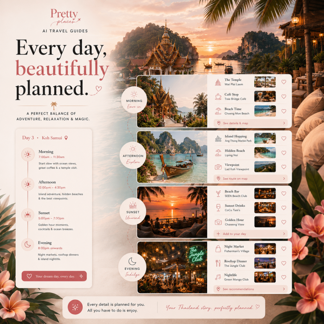 Every day, beautifully planned — curated Thailand day-by-day itinerary