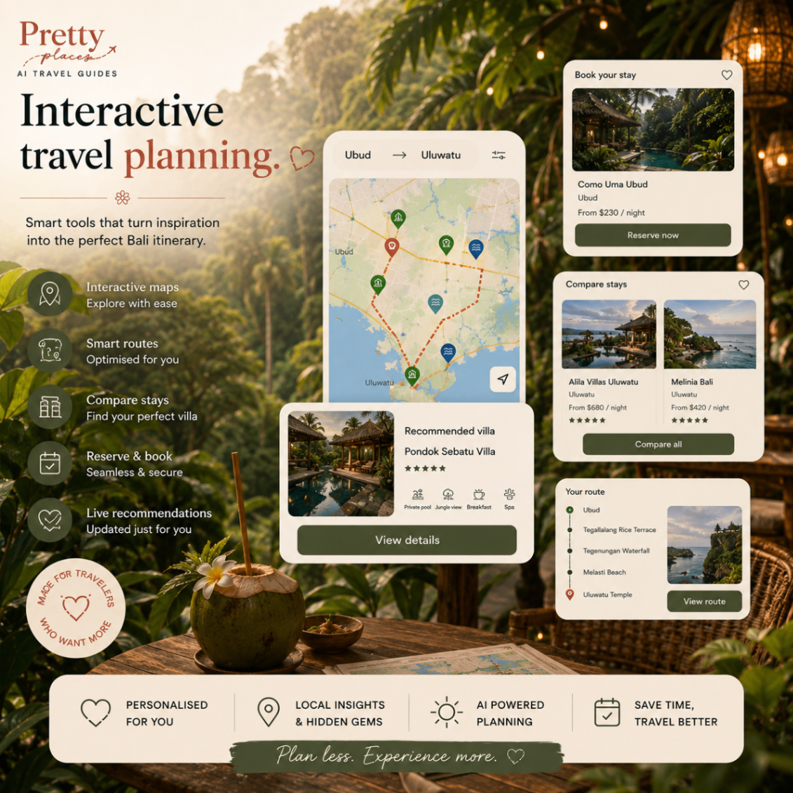 Interactive travel planning for Bali — maps, stays and smart routes