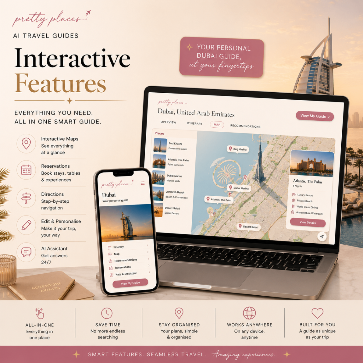 Interactive features — maps, reservations, AI assistant