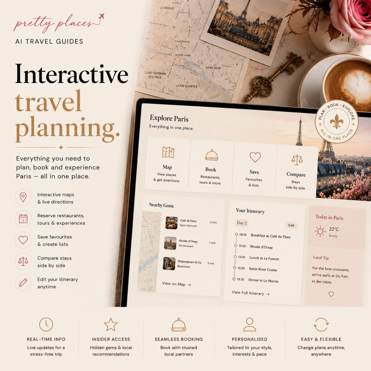 Interactive travel planning for Paris — maps, bookings and itinerary in one place