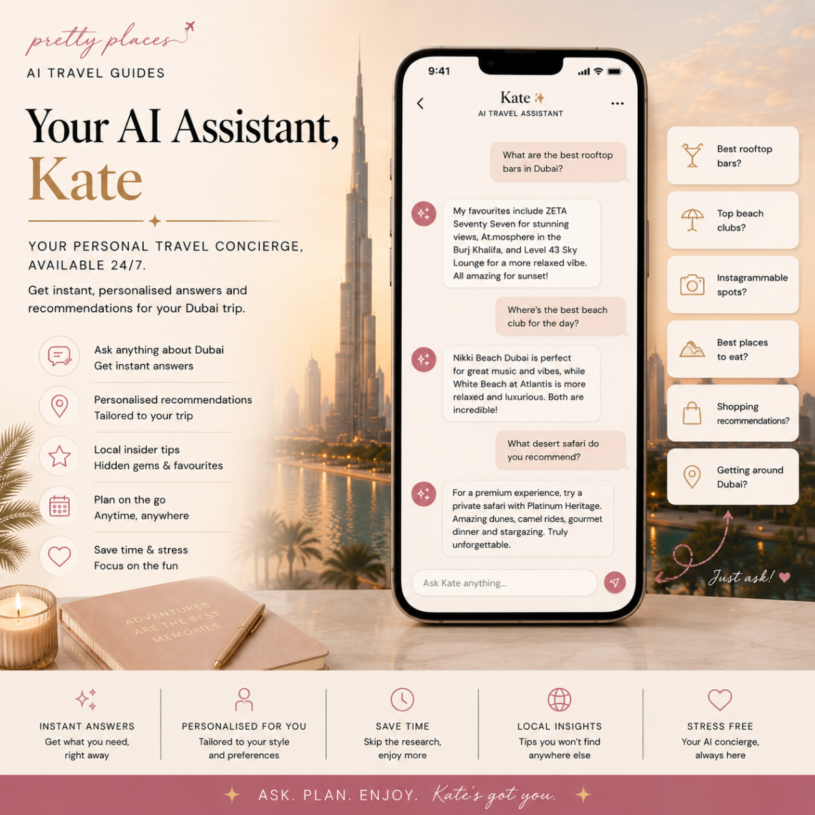Kate, your AI travel assistant — chat preview