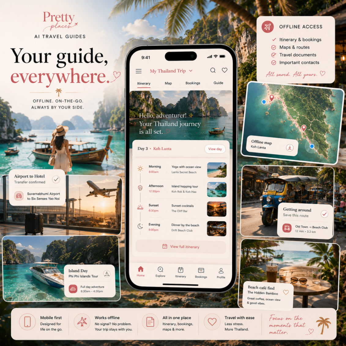 Your guide, everywhere — offline access to your Thailand trip