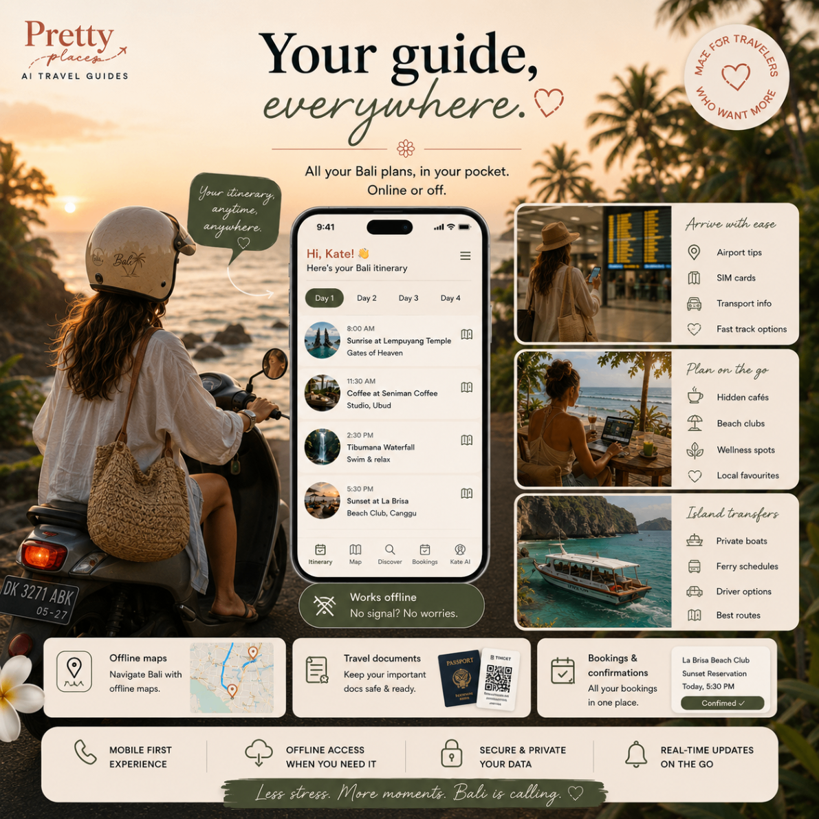 Your guide everywhere — all your Bali plans in your pocket, online or off
