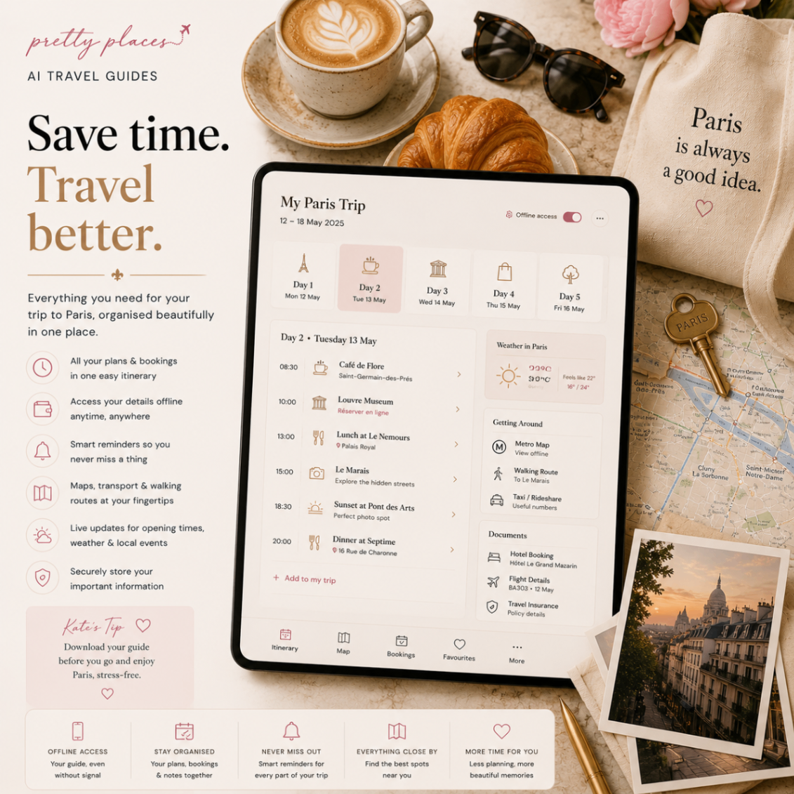 Save time, travel better — all your Paris plans organised beautifully