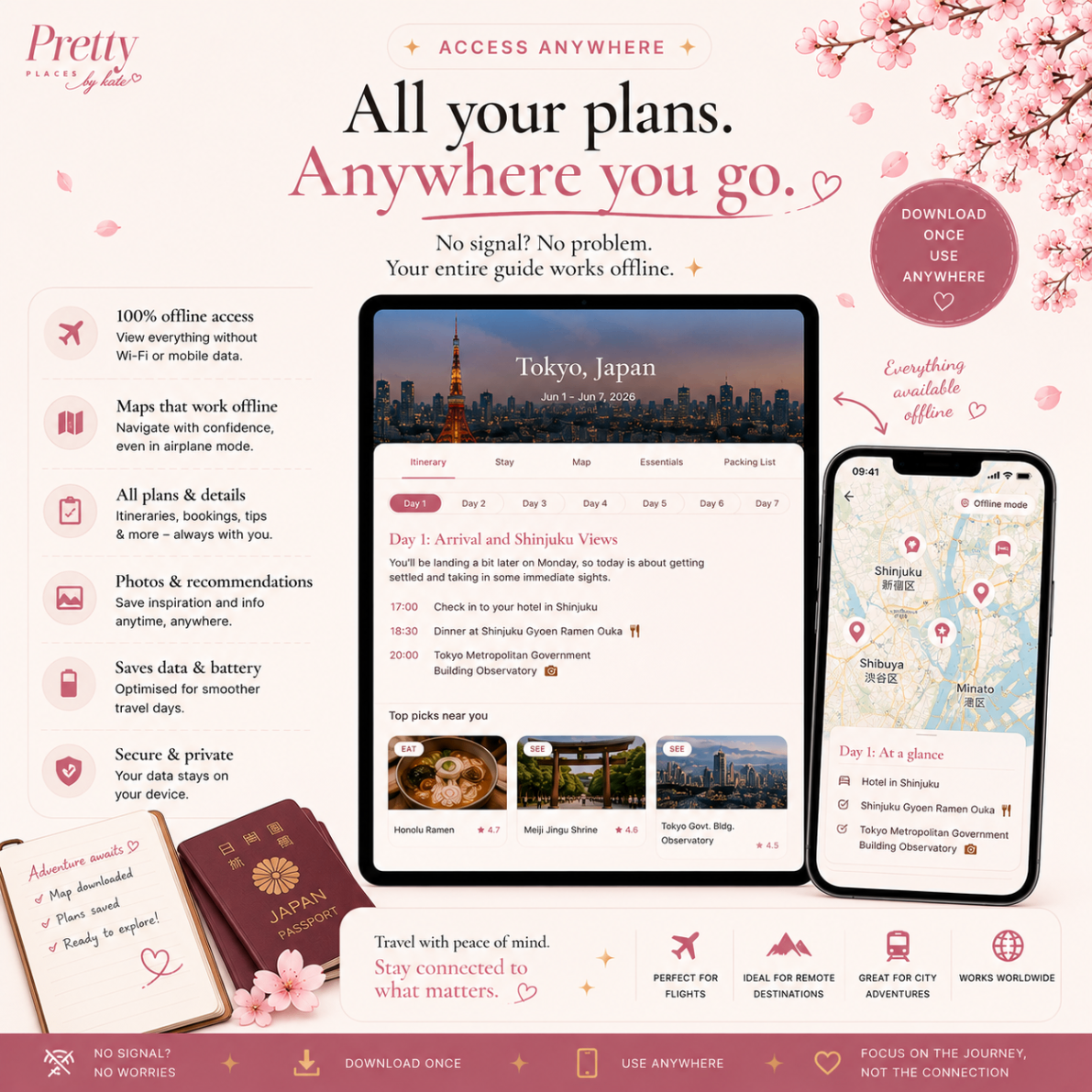All your Japan plans accessible anywhere, even offline
