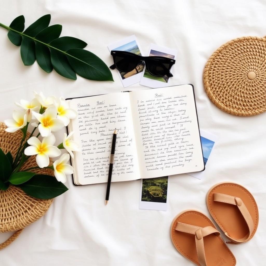 A flat-lay of the personalised Bali travel guide