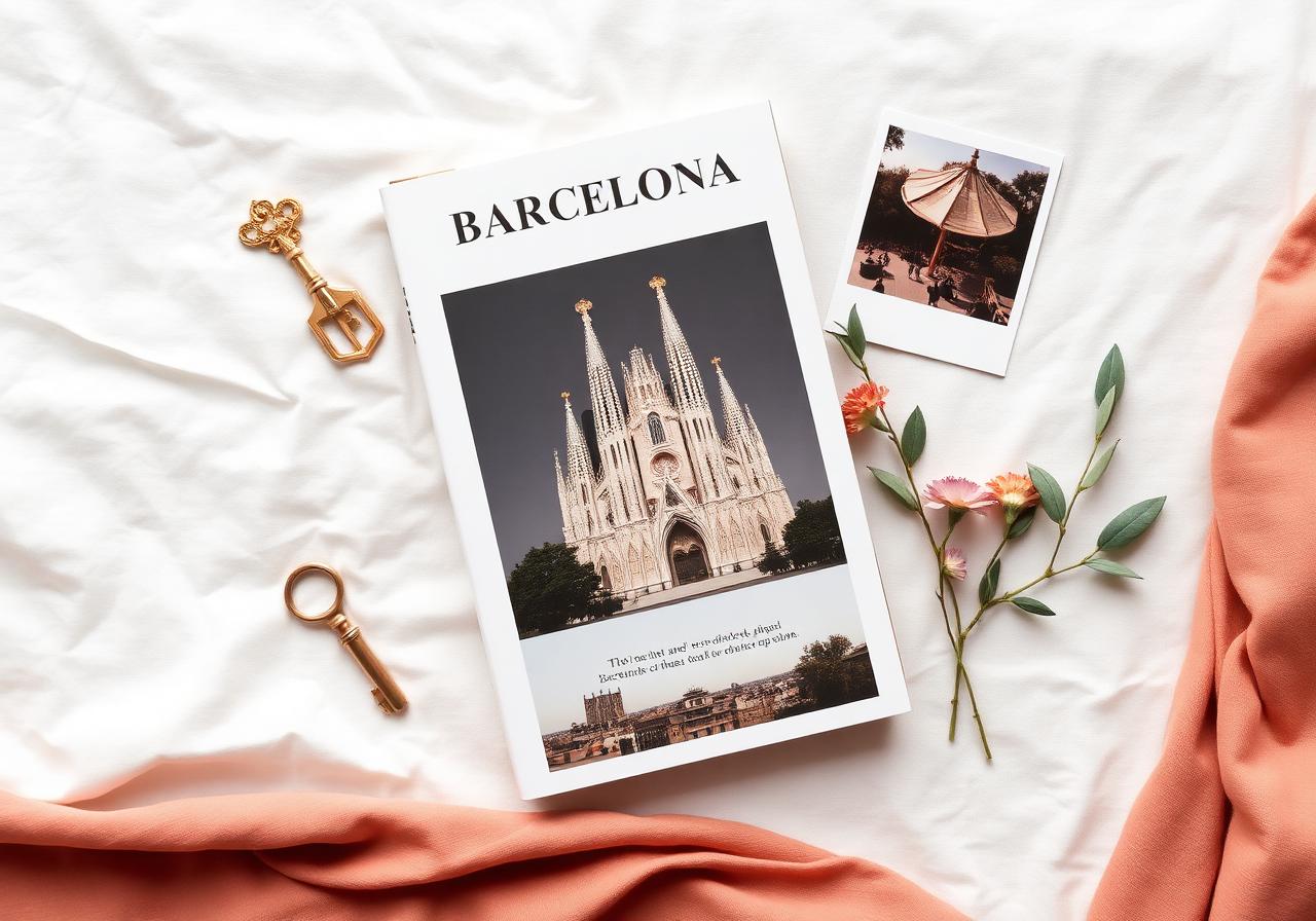 A flat-lay of the personalised Barcelona travel guide