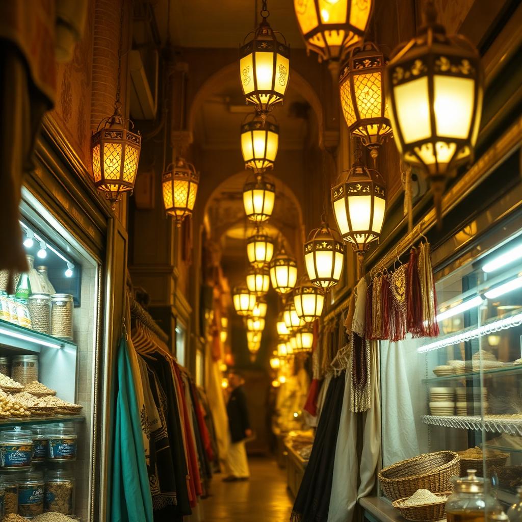 Glowing lanterns in a Dubai souk
