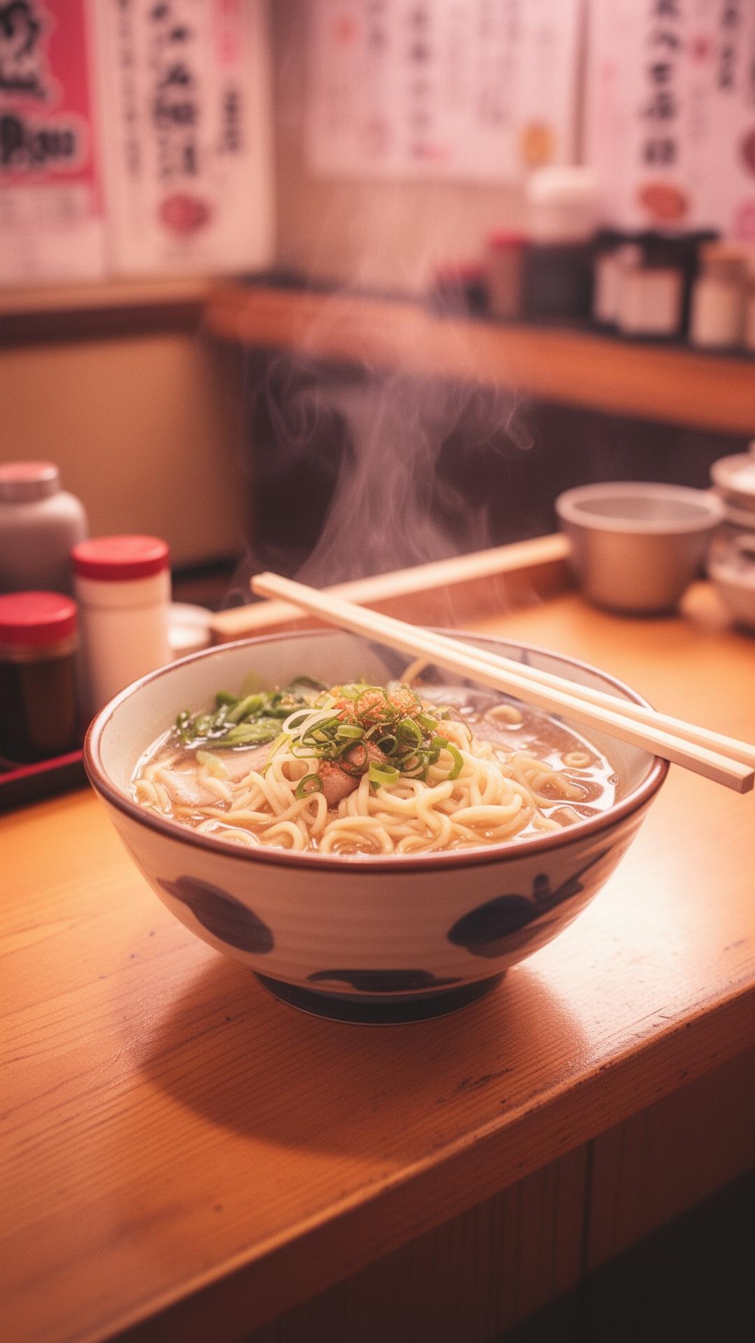 Steaming bowl of ramen in a Tokyo izakaya