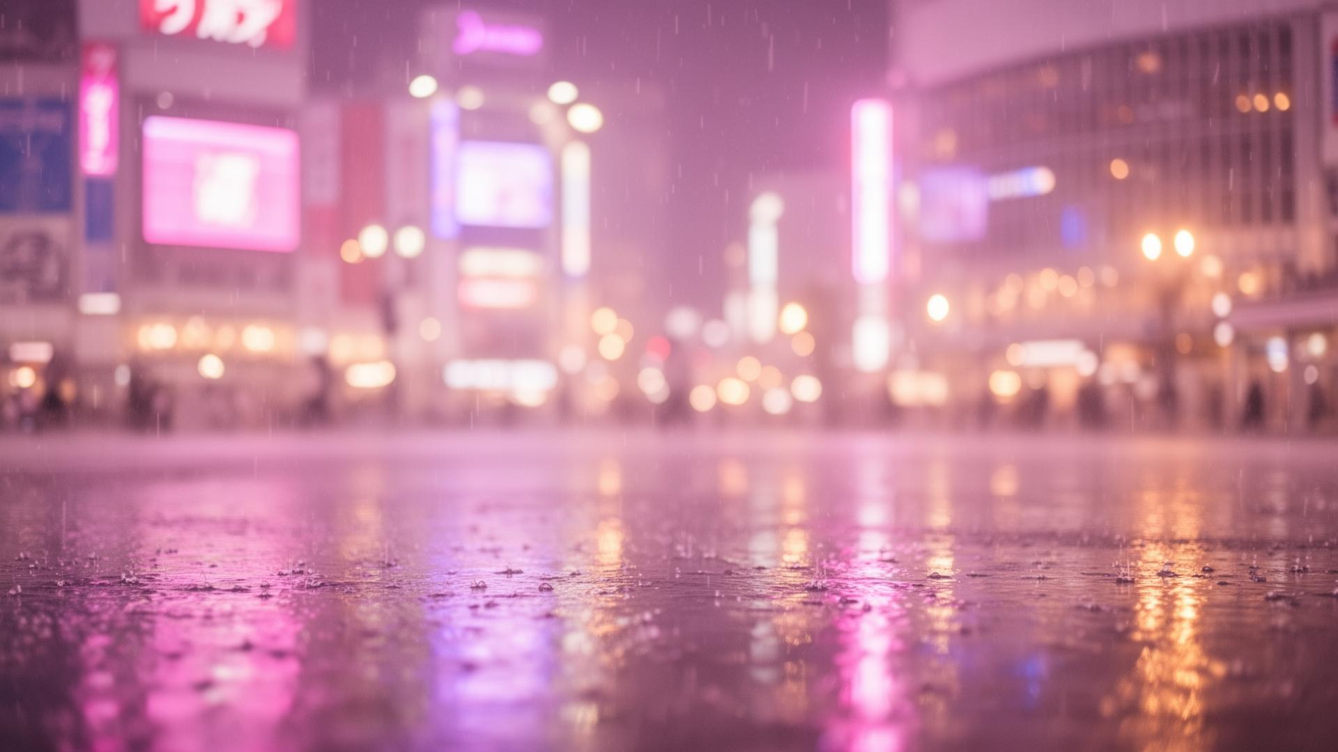 Tokyo neon lights in soft rain