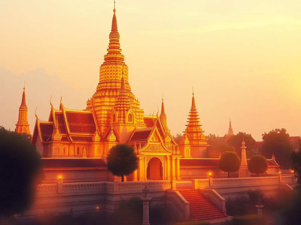 Golden temple at sunset in Bangkok